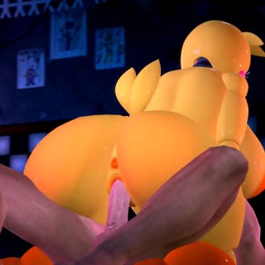 five nights at freddy's, chica (fnaf), toy chica (fnaf), big ass, big breasts, big penis, yellow fur, no sound
