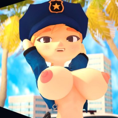 smg4, human meggy, meggy spletzer, adriandustred, huge ass, huge breasts, mostly nude, police, police car, police hat, police uniform, policewoman, solo, tagme