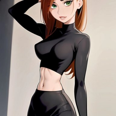 kim possible, kimberly ann possible, red hair, green eyes, back view, simple background, female, female only, female focus