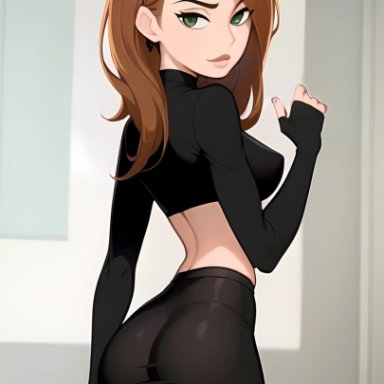 kim possible, kimberly ann possible, green eyes, red hair, back view, simple background, female, female only, female focus