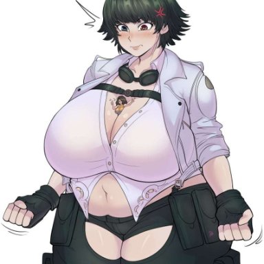devil may cry, lady (devil may cry), plump, huge breasts, huge ass, black hair, heterochromia