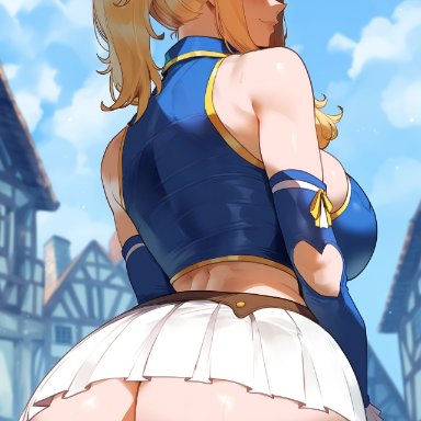 fairy tail, lucy heartfilia, creamy ai, ass, blonde hair, brown hair, curvy, from behind, huge ass, large breasts, sideboob, ai generated, thiccwithaq (ai style)