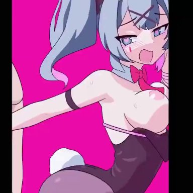 rabbit hole (vocaloid), vocaloid, hatsune miku, opaluva, phinalynsfw, 1boy, 1girls, areolae, ass, balls, big breasts, blue eyes, breasts, bunny ears, bunny tail
