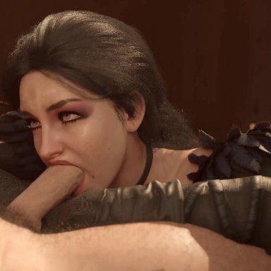 the witcher (series), the witcher 3: wild hunt, yennefer, fatcat17, black hair, blowjob, fellatio, female, freckles, light-skinned female, light-skinned male, male, oral sex, penis, pubic hair