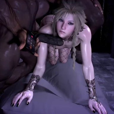 final fantasy vii, final fantasy vii remake, cloud strife, immoralless, 3boys, all fours, anal, anal insertion, anal sex, androgynous, anus, ass, back, back view, backsack