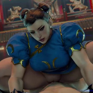 capcom, street fighter, street fighter 6, chun-li, fpsblyck, 1boy, 1girls, asian clothing, athletic, athletic female, brown eyes, brown hair, cowgirl position, curvaceous, curves