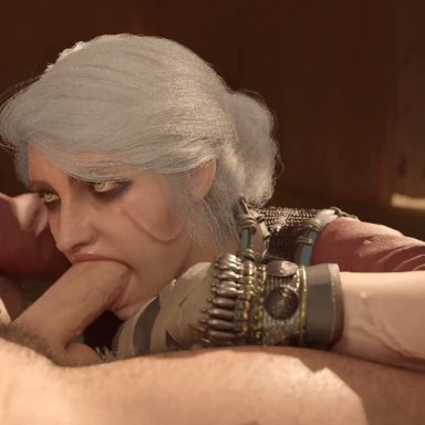the witcher (series), the witcher 3: wild hunt, ciri, fatcat17, black hair, blowjob, fellatio, female, green eyes, light-skinned female, light-skinned male, male, oral sex, penis, pubic hair