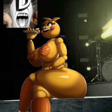 bereal, five nights at freddy's, five nights at freddy's 2, toy chica (fnaf), ls, 1girls, areola, areolae, big breasts, big thighs, breasts, female, female focus, female only, furry