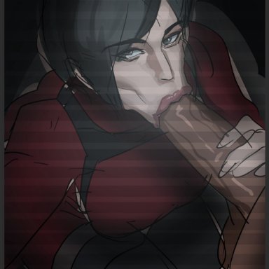resident evil, ada wong, cyberboi, :&gt;=, alternate breast size, blowjob, blowjob face, bottomless female, breasts, imminent orgasm, imminent sex, looking at viewer, tagme