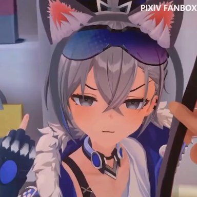 honkai: star rail, silver wolf (honkai: star rail), 1boy, 1girls, angry, angry expression, angry face, blowjob, boobs, breasts, female, female focus, grey eyes, male pov, male/female