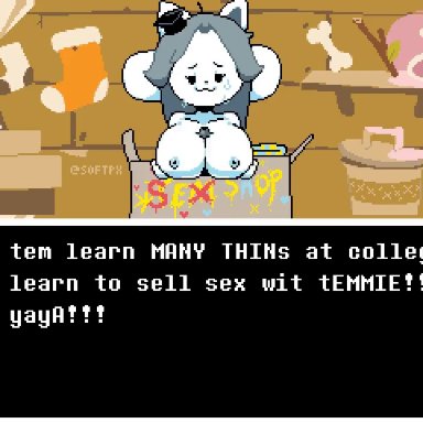 undertale, undertale (series), temmie, temmie (undertale), softpx, alternate breast size, anthro, big breasts, blue nipples, bodily fluids, breasts, disembodied penis, erection, furry, gray hair