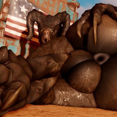 bethesda softworks, fallout, roblox, deathclaw, willie piv, anus, balls, big balls, big butt, male, slapping butt, solo male, 3d, 3d animation, animated