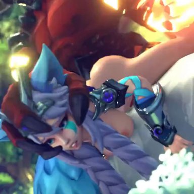 paladins, io (paladins), rougenine, 1boy, 1girls, anthrofied, ass, bigger male, bouncing ass, bouncing breasts, breasts, completely nude female, female, female focus, female only