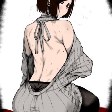 jujutsu kaisen, kugisaki nobara, masoq095, alternate hair color, asian female, ass, bed, blushing, blushing female, panties, colored
