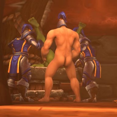 world of warcraft, orc (warcraft), lawnmower333, alliance dominance, forced, hairy pussy, held down, human, human male, human penetrating, interspecies, light-skinned male, orc female, partially clothed, pinned