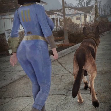 bethesda softworks, fallout, dogmeat, vault dweller, canine, canine on human, canine penis, cum, cum in pussy, doghouse, knot, knotting position, see-through, vault suit, zoophilia