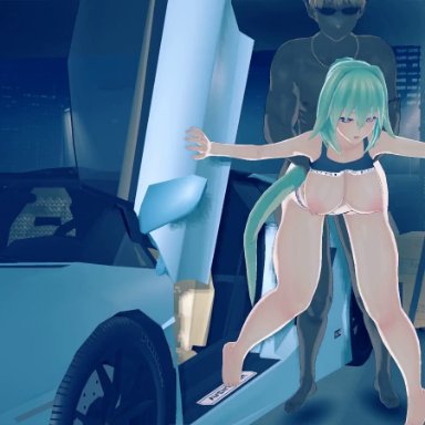 blacked, neptunia (series), green heart, vert, thatvincent, 1boy, 1boy1girl, 1girls, blacked clothing, bouncing breasts, breasts, breasts out, car, cum, cum in pussy