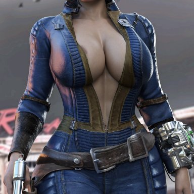 fallout, fallout (series), fallout (tv series), lucy maclean, vault dweller, cga3d, erotichris, 1girls, areola slip, ass, big ass, big breasts, black hair, bodysuit, breasts