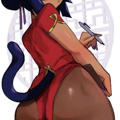 murasaki (lightsource), lightsource, &lt;3, 1boy, animal humanoid, ass, big butt, blush, cat ears, cat humanoid, cat tail, catboy, chinese clothes, clothed, clothing