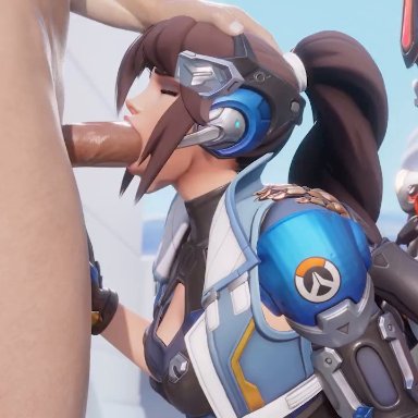 mirrorwatch, overwatch, captain lacroix, mercy, vengeance mercy, widowmaker, bewyx, 1boy, 2girls, assisted fellatio, big penis, blowjob, clothed female nude male, deepthroat, face fucking