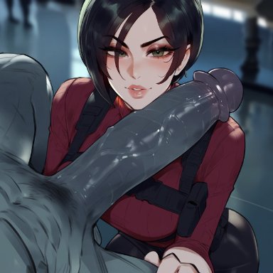 resident evil, ada wong, mr x, jagat ai, 1boy, 1girl, 1girls, asian female, black eyes, black hair, clothed female nude male, female, grey skin, large penis, looking at viewer