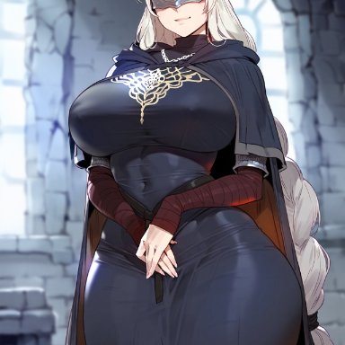 dark souls, dark souls 3, fromsoftware, fire keeper, floox, thiccwithaq (ai style), 1girls, blonde hair, breasts, female, hips, huge breasts, light skin, light-skinned female, long hair