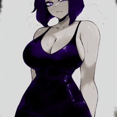 rachel roth, raven (dc), ajaycolor, masoq095, 1girls, colored hair, colored inner hair, colored skin, dress, female, female only, goth, purple hair, solo, thick