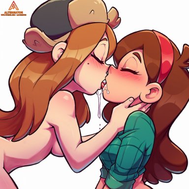gravity falls, lgbt pride, patreon, pride month, mabel pines, wendy corduroy, aalternator, 2girls, age difference, big breasts, closed eyes, female, female only, fetish, hat