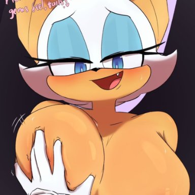 sega, sonic (series), sonic the hedgehog (series), miles tails prower, rouge the bat, tails the fox, artist request, lawgx, 1boy, anthro, anthro on anthro, big breasts, breast grab, breasts, guided breast grab