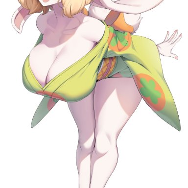 one piece, carrot (one piece), cervina7 (artist), bandana, bent over, big breasts, big thighs, blonde hair, cleavage, clothed, feet, female, female only, headscarf, huge breasts