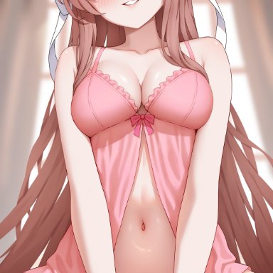doki doki literature club, secon, ass, breasts, brown hair, cowgirl position, female, lingerie, long hair, thighs, vaginal penetration