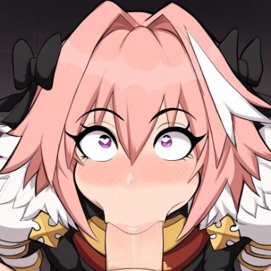 fate (series), astolfo (fate), mullon, 2boys, femboy, from above, gay, looking at viewer, male only, penis, pov, wide eyed, yaoi, ai generated, novelai