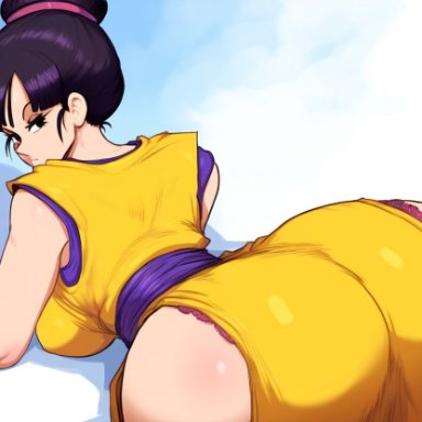 dragon ball, dragon ball super, dragon ball z, chichi, mullon, all fours, ass, ass focus, chinese clothes, female, huge ass, mature female, milf, solo, ai generated