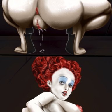 original, alice in wonderland, disney, original character, queen of hearts, being filmed, filming, curvy body, white body, white skin, 2d (artwork), breasts, big breasts, large breasts, vagina
