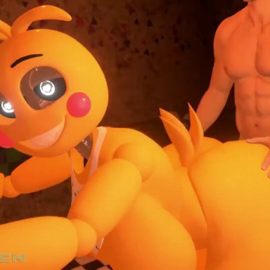 five nights at freddy's, chica (fnaf), toy chica (fnaf), toy chica (love taste), deanm1ken, 1boy, 1boy1girl, 1girls, big ass, big breasts, big penis, female, from behind, from behind position, human
