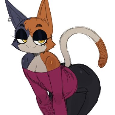epic games, fortnite, meow skulls (fortnite), sssonic2, anthro, anthro only, ass, bedroom eyes, big ass, big butt, blue body, blue fur, breasts, bubble butt, calico cat