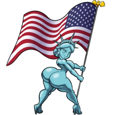 4th of july, statue of liberty, tansau, 1girls, 5 fingers, american flag, ass, bedroom eyes, big ass, big breasts, big butt, breasts, bubble ass, bubble butt, completely nude