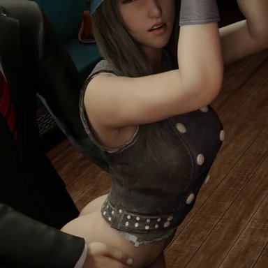 final fantasy, final fantasy vii, final fantasy vii remake, kyrie canaan, lazyprocrastinator, 1boy, 1girls, ass, black hair, bottomless, clothing, doggy style, female, gloves, hat