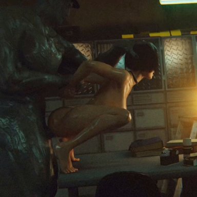resident evil, resident evil 2 remake, ada wong, mr x, cum drip, doggy style, squatting position, 3d, animated, no sound, tagme, video