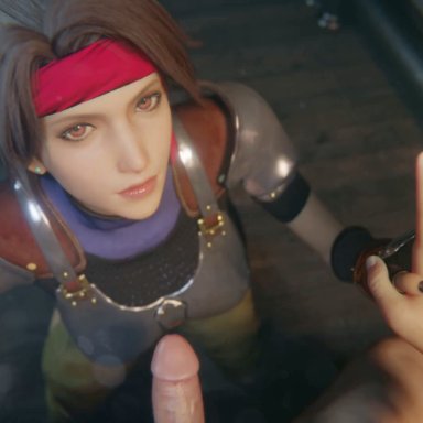 final fantasy vii, final fantasy vii remake, jessie rasberry, bulgingsenpai, armor, armored female, blowjob, clothing, facial, hand holding, male/female, nude male clothed female, straight, 3d, animated