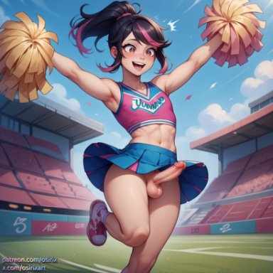 jamie (osirix), osirix, black hair, brown eyes, cheering, cheerleader, cheerleader outfit, cheerleader uniform, cute, cute face, femboy, femboy focus, femboy only, hypnosis, mind control