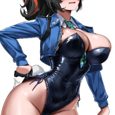 zenless zone zero, zhu yuan, enmanuelart20, ass, big ass, big breasts, big thighs, black hair, blush, breasts, bunny ears, bunnysuit, embarrassed, embarrassed female, female