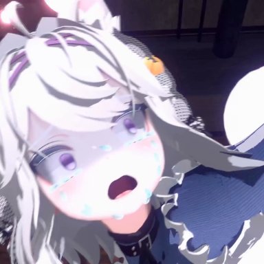 filian, filian (vtuber), lorianloc, thenaysayer34, vranimeted, animal ears, arms held back, breasts, cat ears, cat girl, cat tail, dominant, dominant male, exposed breasts, exposed pussy