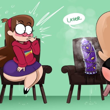 disney channel, gravity falls, mabel pines, pacifica northwest, ota (artist), 2girls, anal beads, anal juice, anal juice on dildo, ass, ass focus, ass window, beads, big dildo, big penis