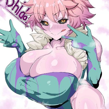 boku no hero academia, my hero academia, shounen jump, mina ashido, artist request, 1girl, 1girls, amber eyes, ass, big ass, big breasts, blush, blushing, breasts, breasts bigger than head