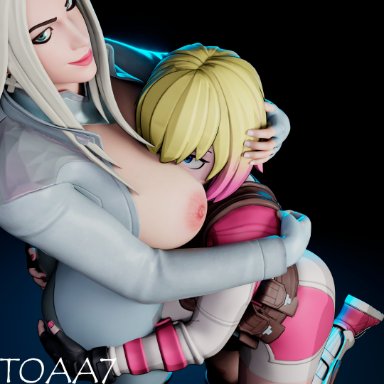 fortnite, fortnite: battle royale, marvel, marvel comics, emma frost, emma frost (fortnite), gwen poole, gwenpool, theoneavobeall7(artist), big ass, big breasts, big butt, blonde female, breast sucking, breast worship