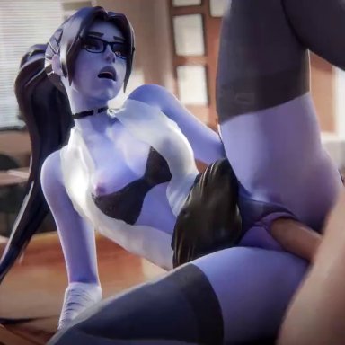 overwatch, overwatch 2, widowmaker, andrastae, audiodude, fpsblyck, 1boy, 1girls, big penis, breasts, breasts out, classroom, desk, female, female penetrated