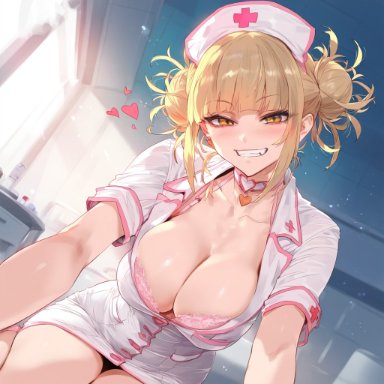 my hero academia, toga himiko, waifulover, 1girls, bangs, blonde hair, blunt bangs, blush, bra, breasts, choker, clavicle, cleavage, clothing, curvaceous