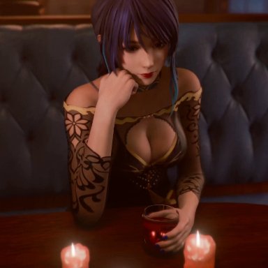 dead or alive, shandy (doa), lewdgazer, candle, cleavage, cum, cum in mouth, fellatio, footjob, glass of wine, handjob, lingerie, oral, pantyhose, prostitution