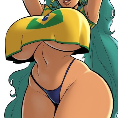 vocaloid, brazilian miku, hatsune miku, iacolare, jacogram, 1girls, ass, big ass, big breasts, big thighs, bikini, bikinirn, brazilian flag, breasts, cyan eyes